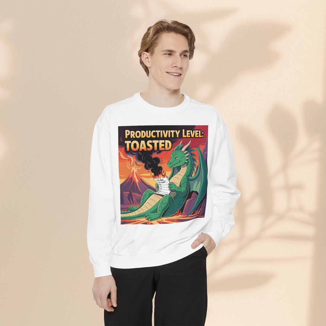 Toasted Productivity Level Dragon Sweatshirt, Cozy Gift, Funny Sweatshirt, Fantasy Apparel, Dragon Lover Clothing, Work From Home Style