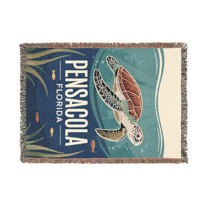 Pensacola Florida Cozy Beach-Themed Woven Blanket – Turtle Design, Eco-Friendly Home Décor & Perfect Gift for Ocean Lovers