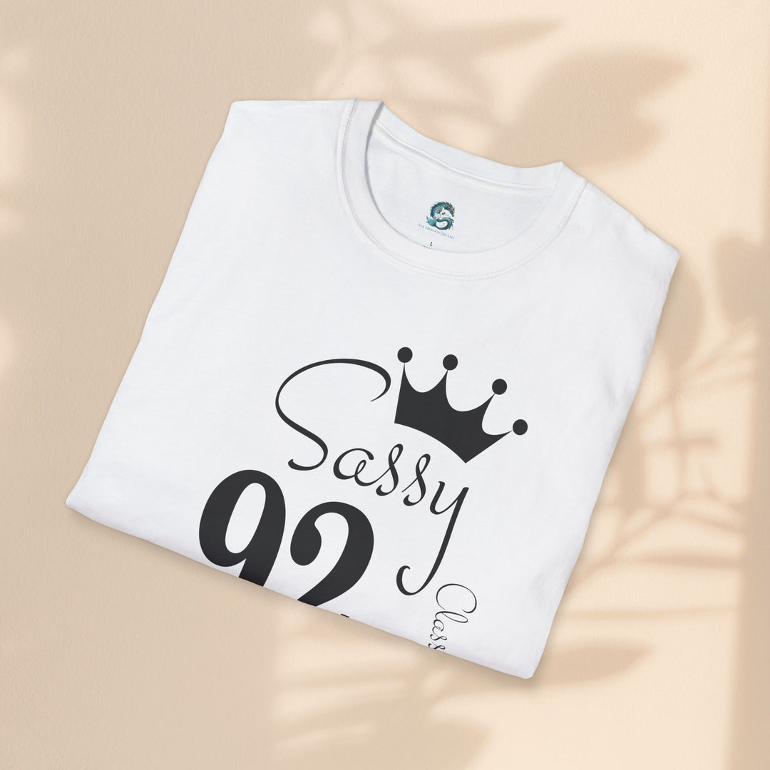 Sassy age 92 Fabulous T-Shirt | Fun Birthday Gift, Trendy Casual Wear, Statement Tee, Women's Fashion, Stylish Graphic Tee