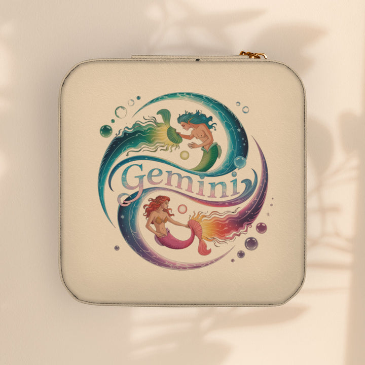 Gemini Zodiac Jewelry Travel Case — Compact Organizer for Rings, Earrings & Necklaces
