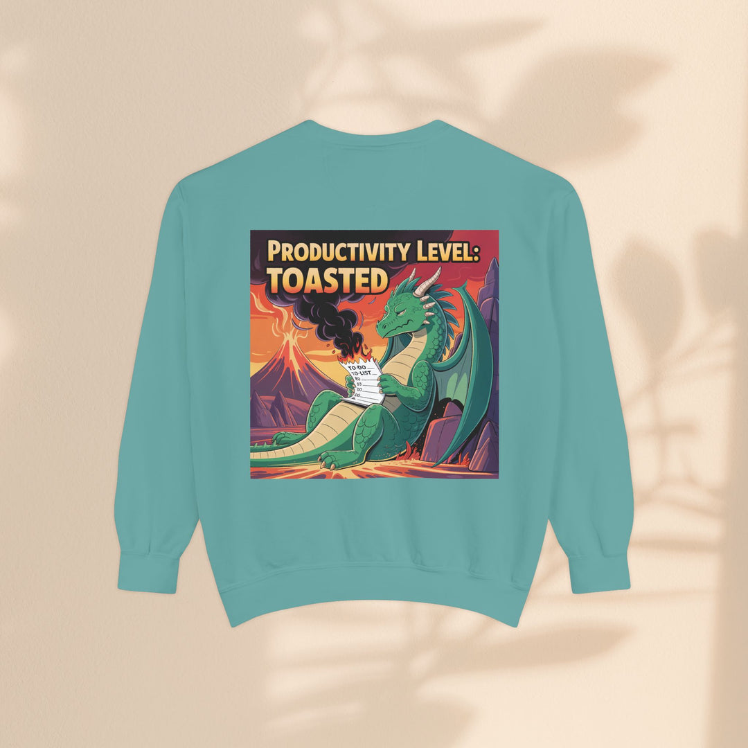 Toasted Productivity Level Dragon Sweatshirt, Cozy Gift, Funny Sweatshirt, Fantasy Apparel, Dragon Lover Clothing, Work From Home Style