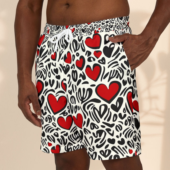 Love Heart Unisex Swim Shorts | Summer Beachwear for Couples & Pool Parties
