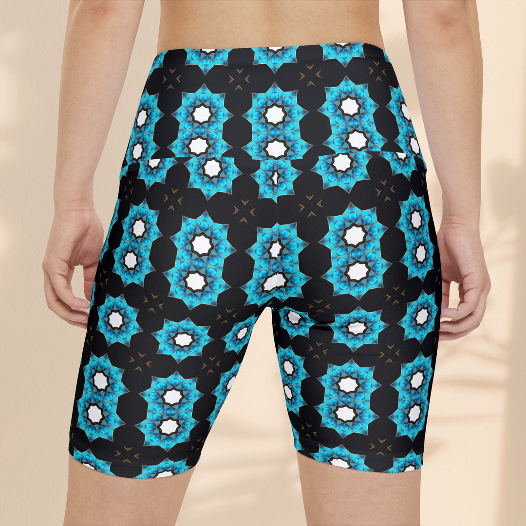 Message Pattern Women's Workout Shorts - Stylish Activewear with Blue Floral Design