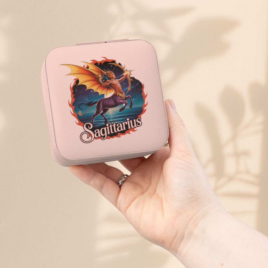 Sagittarius Zodiac Leatherette Jewelry Travel Case — Compact Ring & Earring Organizer