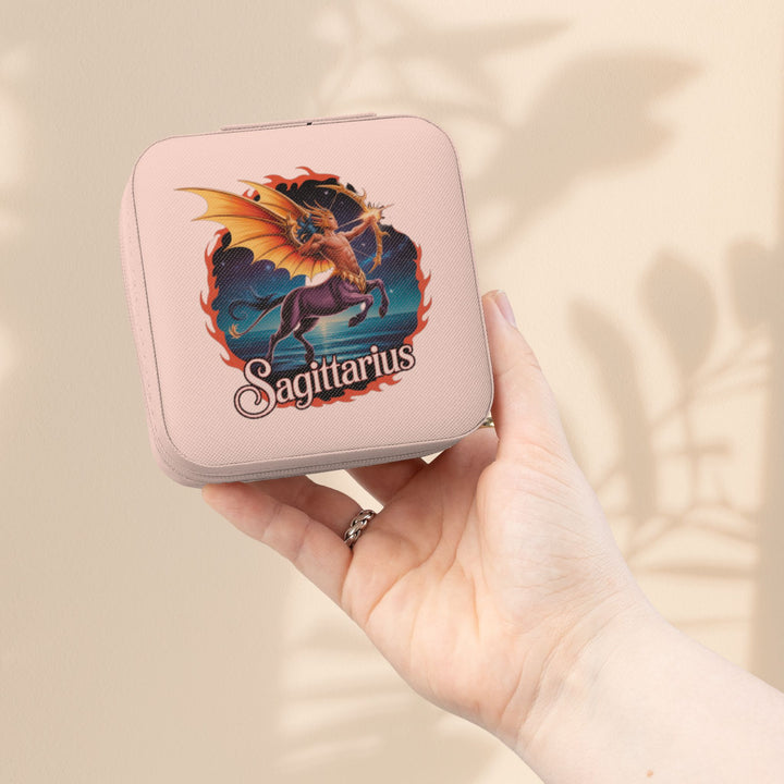 Sagittarius Zodiac Leatherette Jewelry Travel Case — Compact Ring & Earring Organizer