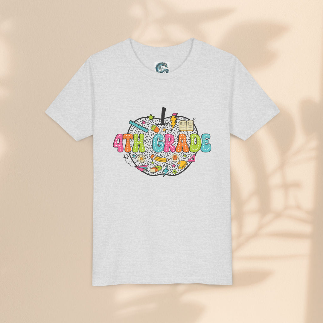 4th Grade Apple Youth T-Shirt, Fun Kids Tee, Back to School Shirt, Teacher Appreciation Gift, Colorful Youth Apparel