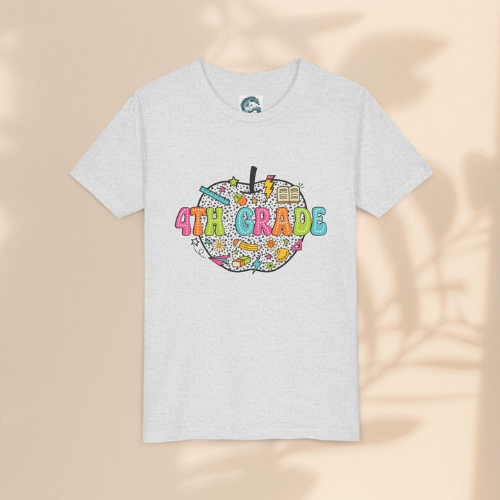 4th Grade Apple Youth T-Shirt, Fun Kids Tee, Back to School Shirt, Teacher Appreciation Gift, Colorful Youth Apparel