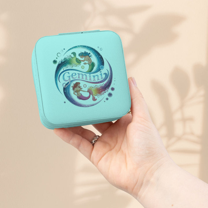Gemini Zodiac Jewelry Travel Case — Compact Organizer for Rings, Earrings & Necklaces