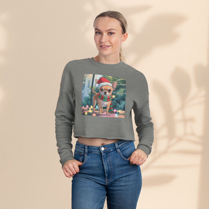 Festive Chihuahua Cropped Sweatshirt, Holiday Sweatshirt