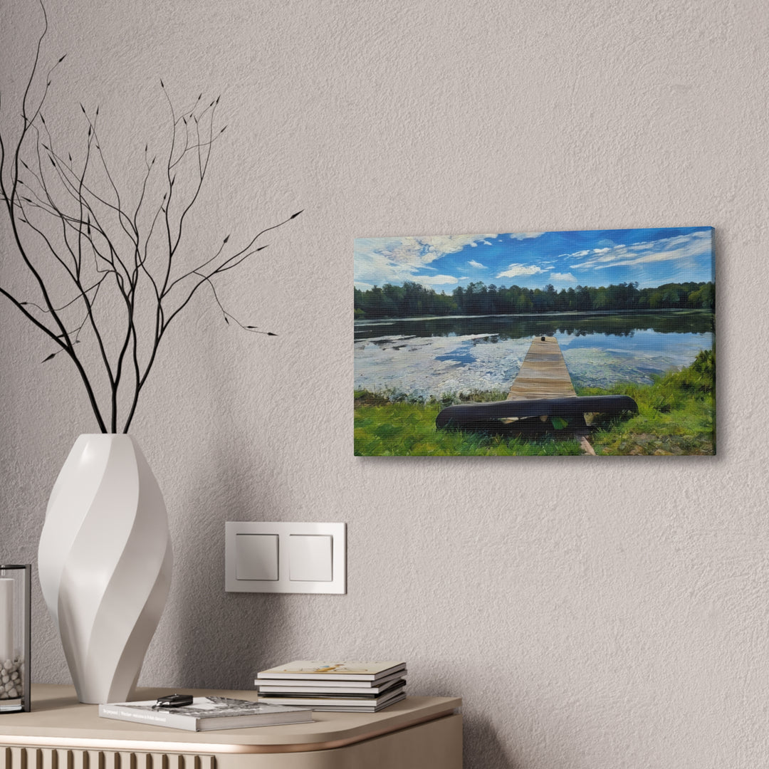 Tranquil Lakeside Dock Scene Canvas Wall Art