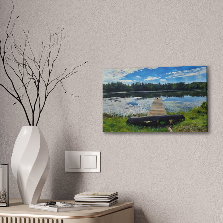 Tranquil Lakeside Dock Scene Canvas Wall Art