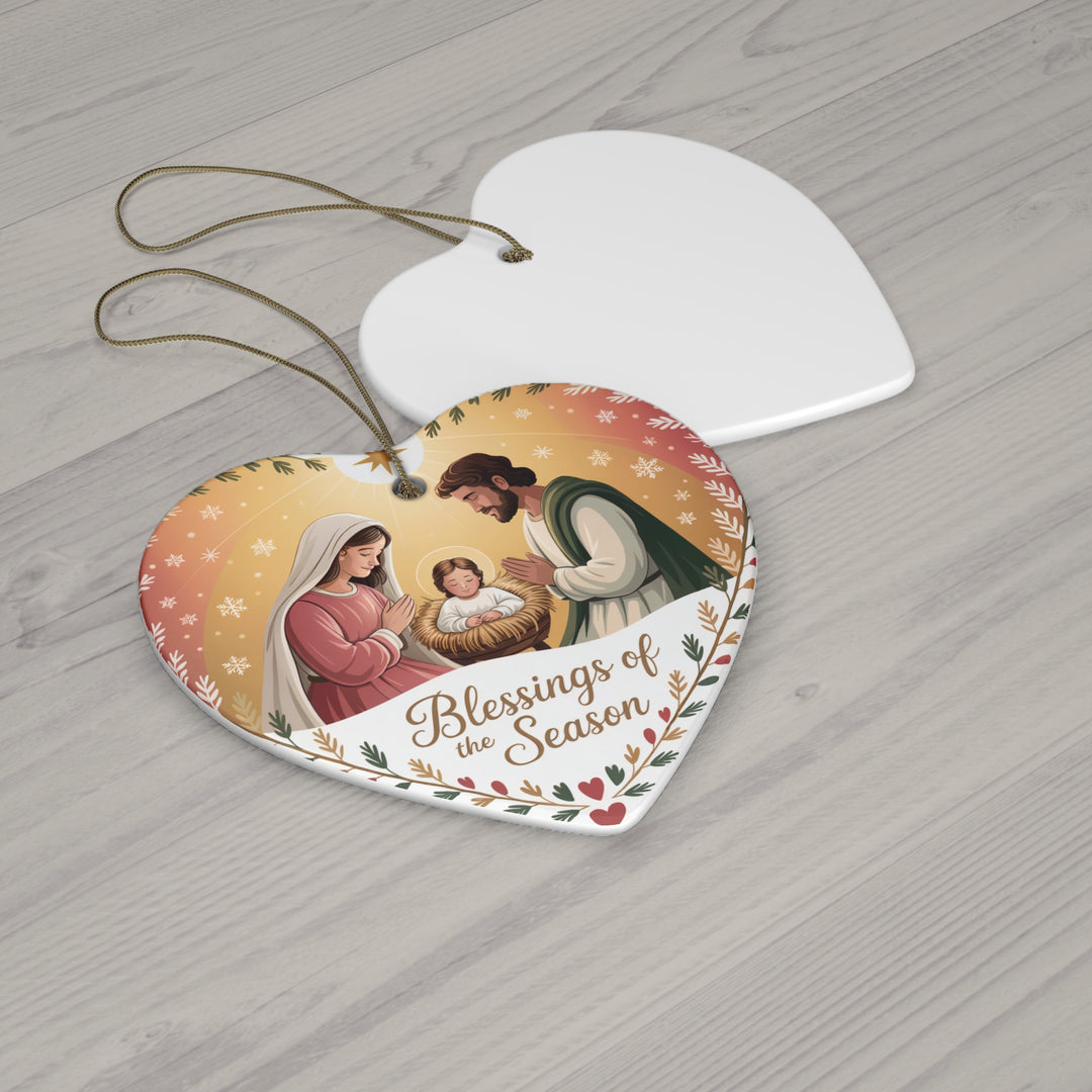 Nativity Heart Ceramic Ornament – Religious Christmas Tree Decoration & Holiday Keepsake