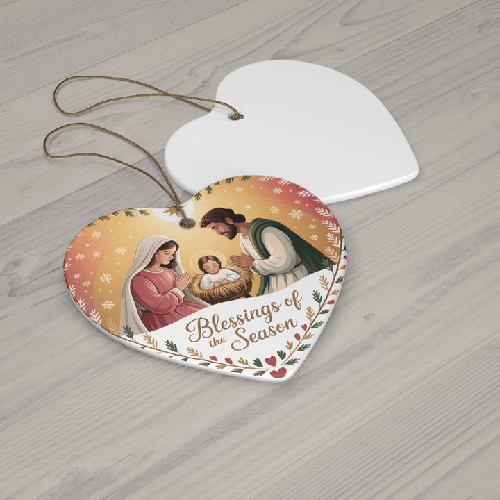 Nativity Heart Ceramic Ornament – Religious Christmas Tree Decoration & Holiday Keepsake