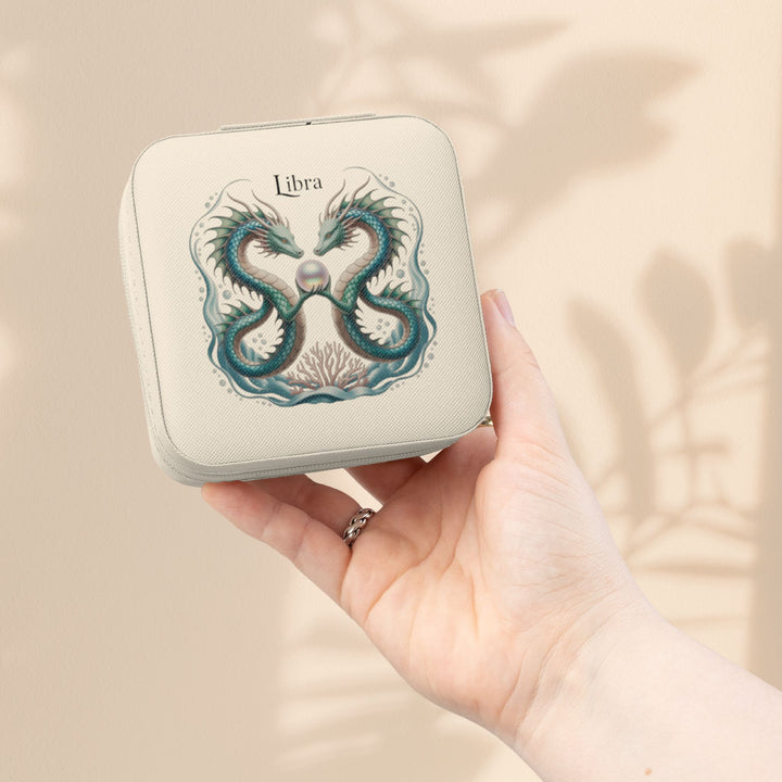 Libra Zodiac Travel Jewelry Case — Compact Pink Keepsake Box