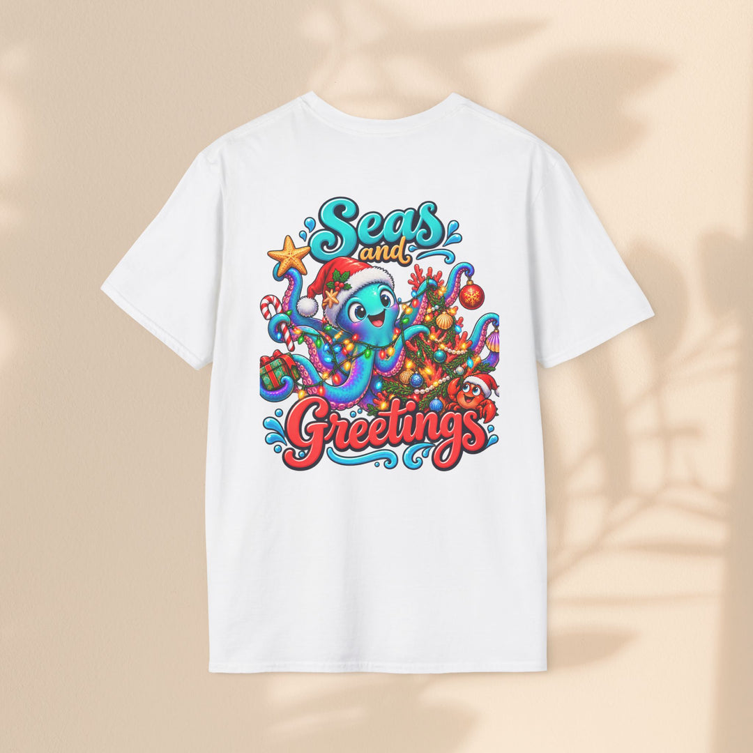 Seas and Greetings T-Shirt – Christmas Octopus Holiday Tee