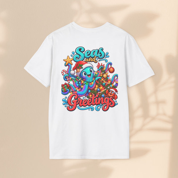 Seas and Greetings T-Shirt – Christmas Octopus Holiday Tee