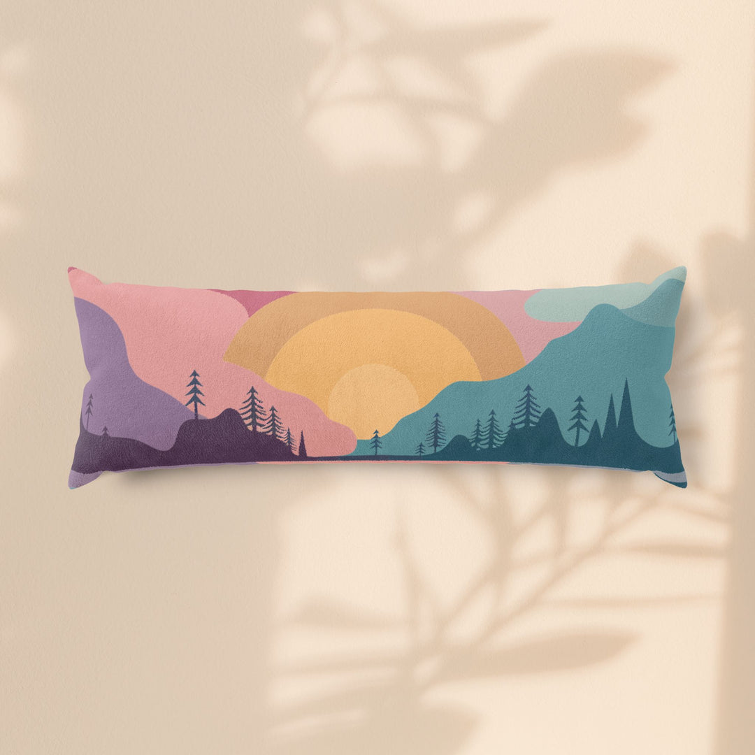 Sunset Mountain Landscape Body Pillow — Cozy Nature Decorative Lumbar Pillow
