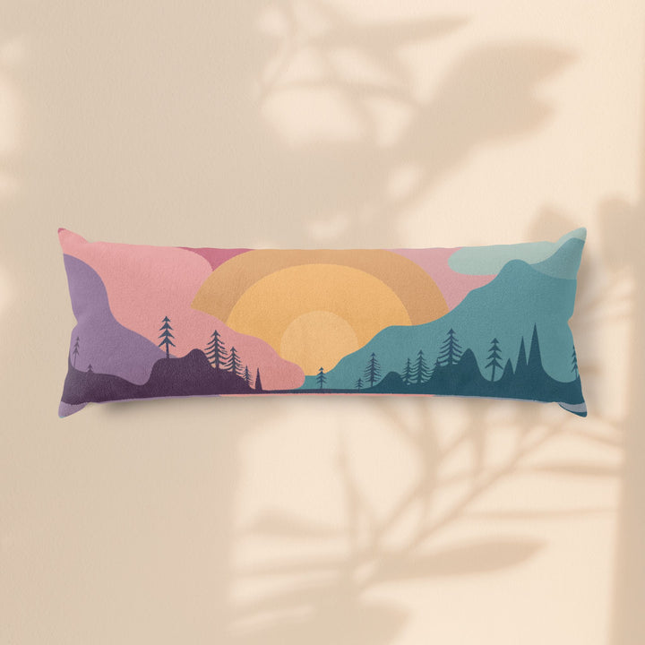 Sunset Mountain Landscape Body Pillow — Cozy Nature Decorative Lumbar Pillow