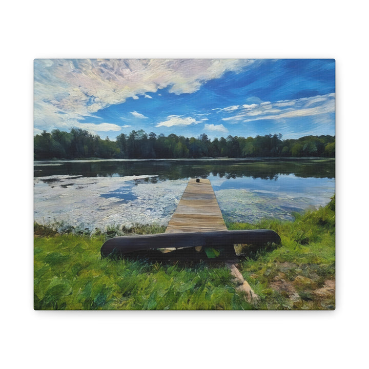 Tranquil Lakeside Dock Scene Canvas Wall Art