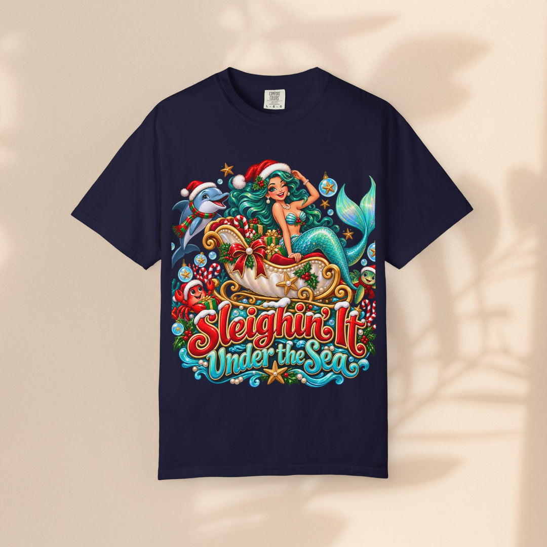 Mermaid Christmas T-Shirt – Sleighin’ It Under the Sea Holiday Tee
