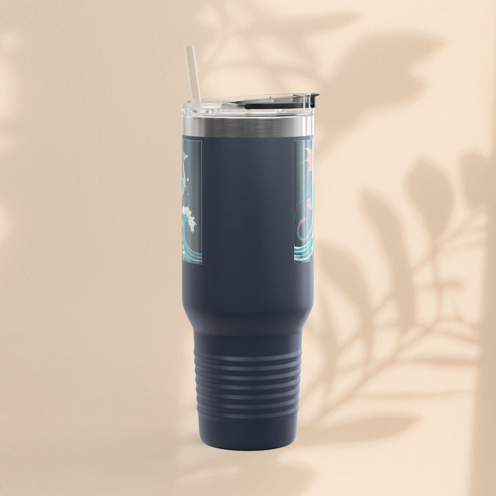 Fantasy-Inspired Insulated Travel Mug, 40oz - Perfect for Adventurers, Dragon and Ocean Lovers, Gift for Birthdays, Travel, and More