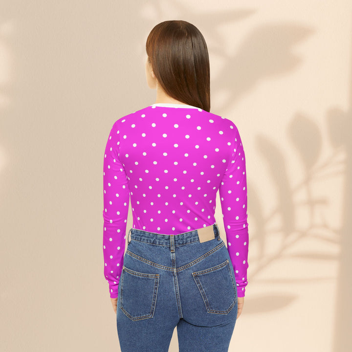 Polka Dot V-Neck Long Sleeve Shirt — Pink All-Over Print