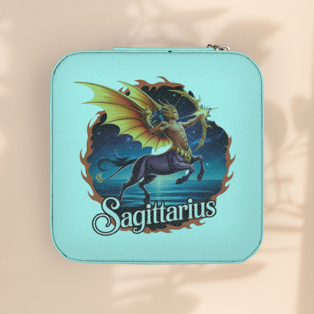 Sagittarius Zodiac Leatherette Jewelry Travel Case — Compact Ring & Earring Organizer