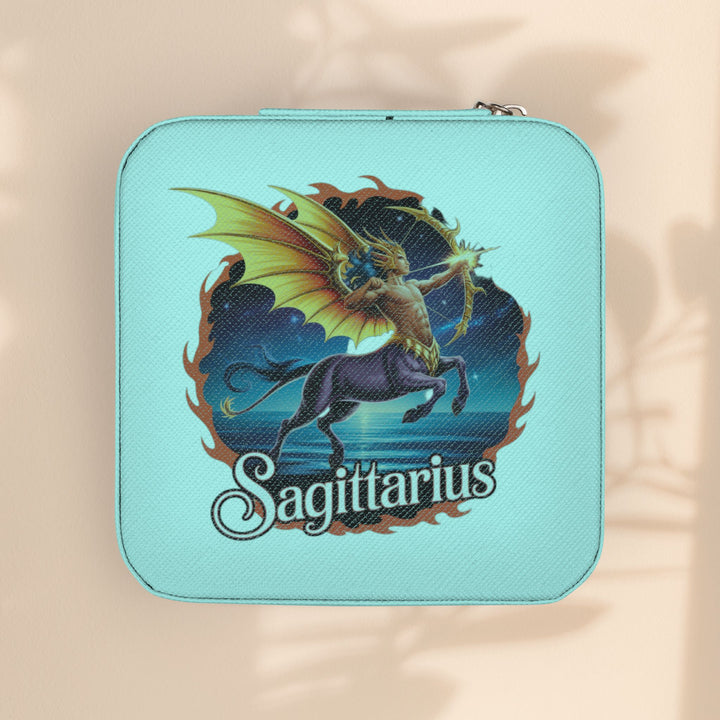 Sagittarius Zodiac Leatherette Jewelry Travel Case — Compact Ring & Earring Organizer