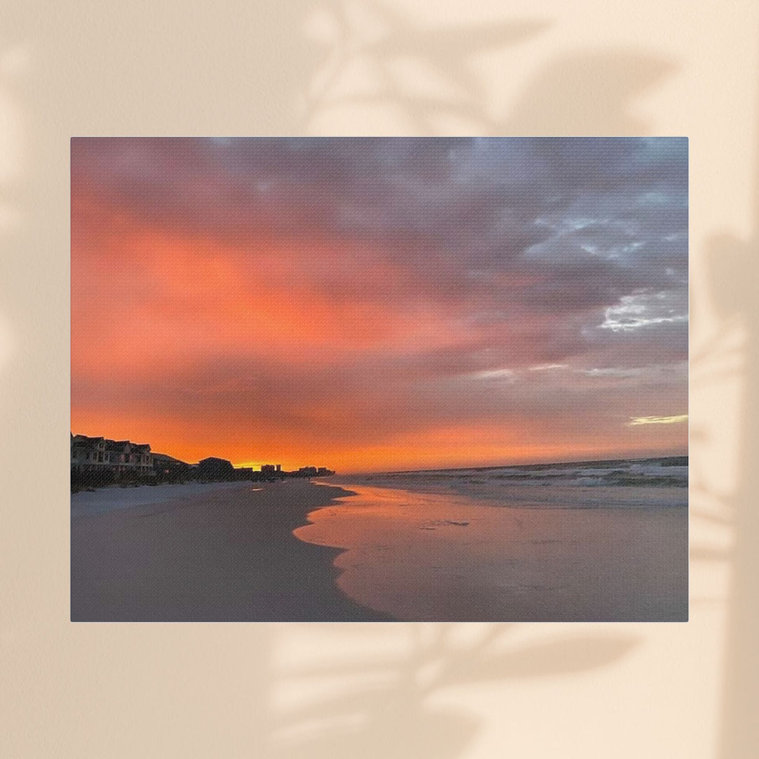 Sunset Beach Satin Stretched Canvas Wall Art