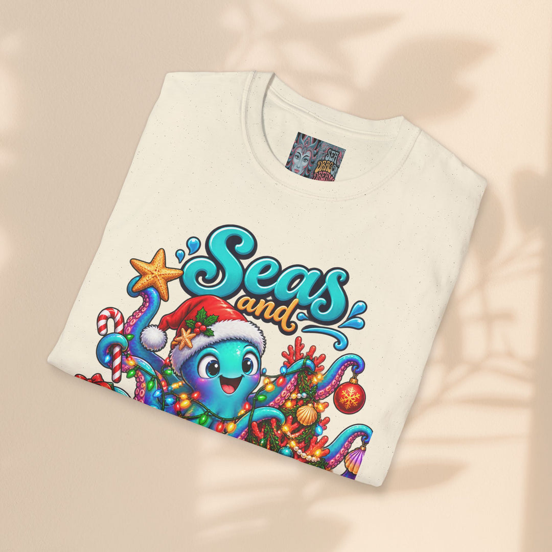 Seas and Greetings T-Shirt – Christmas Octopus Holiday Tee