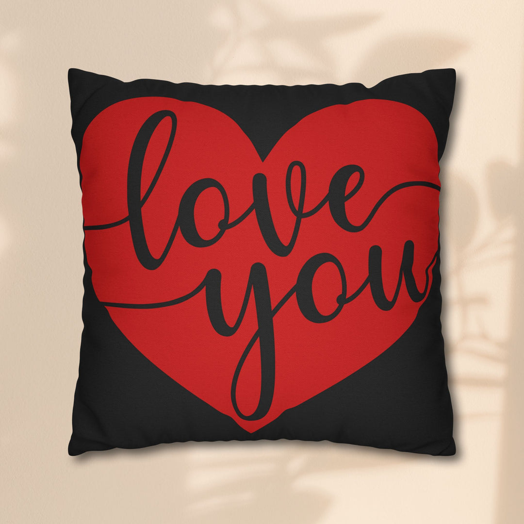 Spun Polyester Square Pillowcase - Black and Red Love You