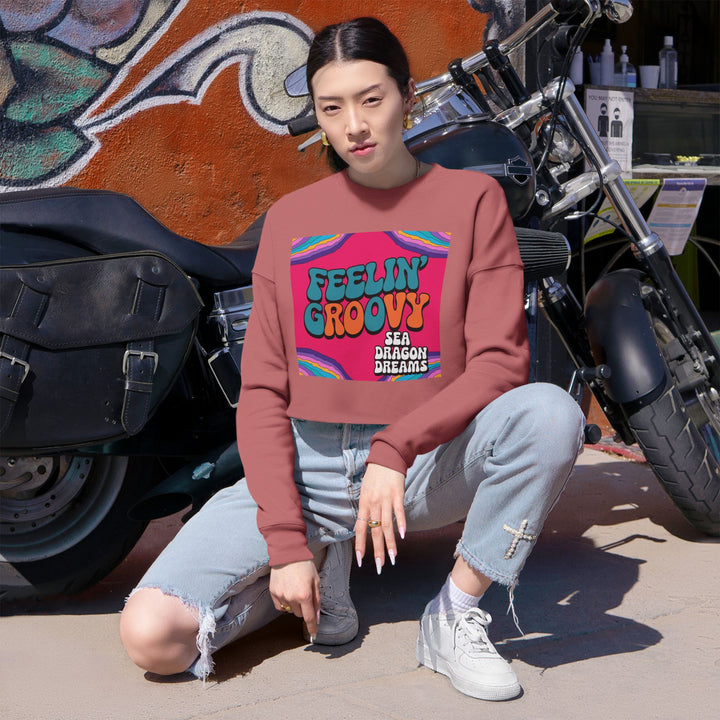 Retro 'Feelin' Groovy' Cropped Sweatshirt for Women - Perfect for Festivals and Chill Vibes