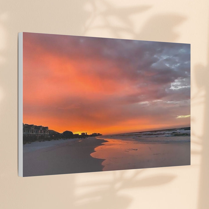 Sunset Beach Satin Stretched Canvas Wall Art