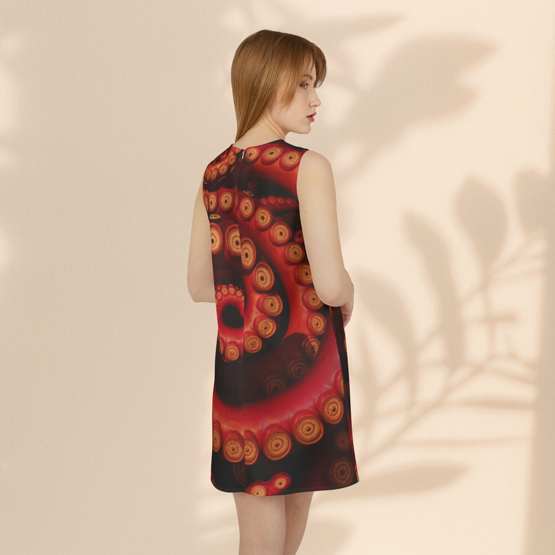 A-line Sleeveless Dress (AOP) - Red Octopus Twists