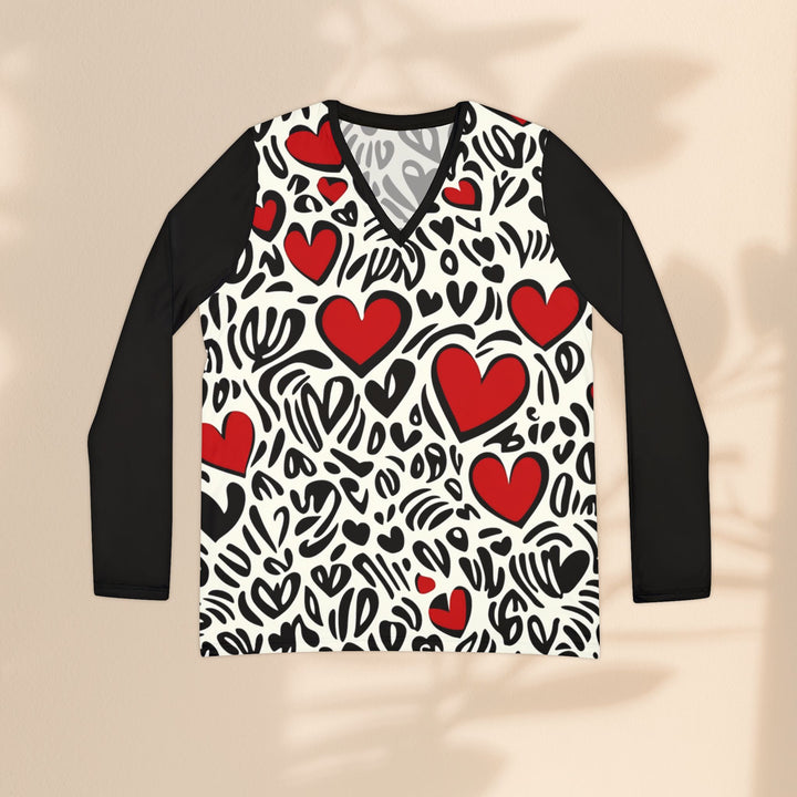 Women's Long Sleeve V-neck Shirt - Love Beat