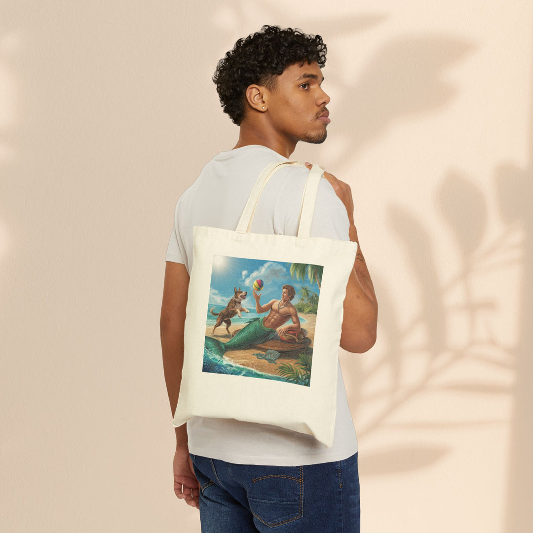 Cotton Canvas Tote Bag - Merman Tossing A Ball