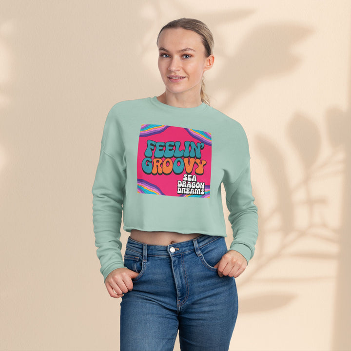 Retro 'Feelin' Groovy' Cropped Sweatshirt for Women - Perfect for Festivals and Chill Vibes