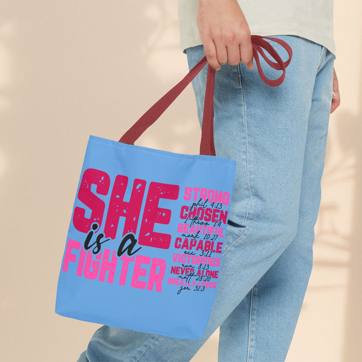 Tote Bag - She Is A Fighter Strong Affirmation Scripture Reference