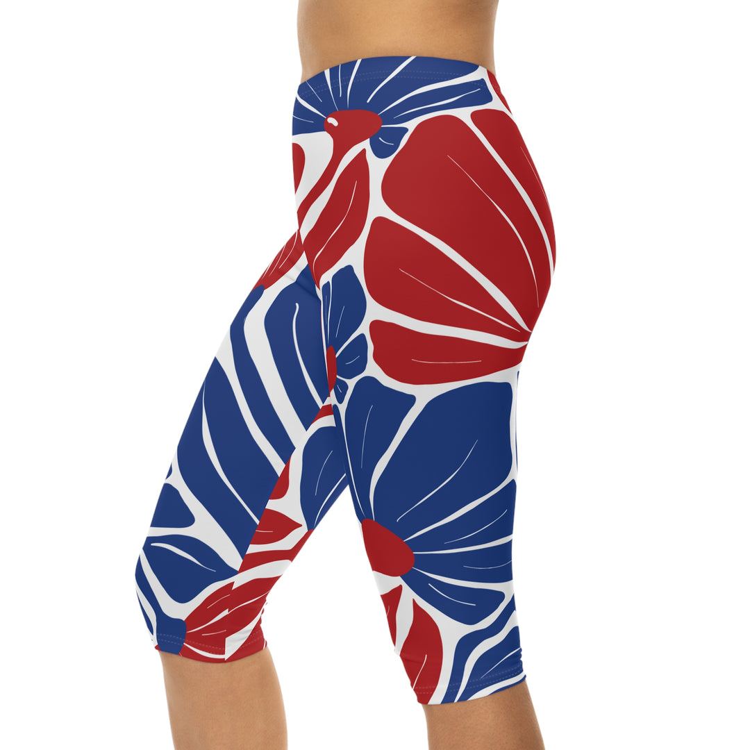 Floral Print Women’s Capri Leggings, Workout Pants, Stylish Activewear, Summer Fitness, Casual Lounge Wear