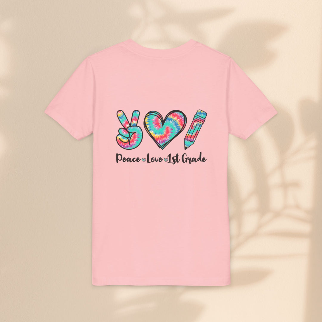 Peace Love 1st Grade Youth Tee, Tie-Dye Kids Shirt, Back to School Outfit, Child's Birthday Gift, Teacher Appreciation Gift