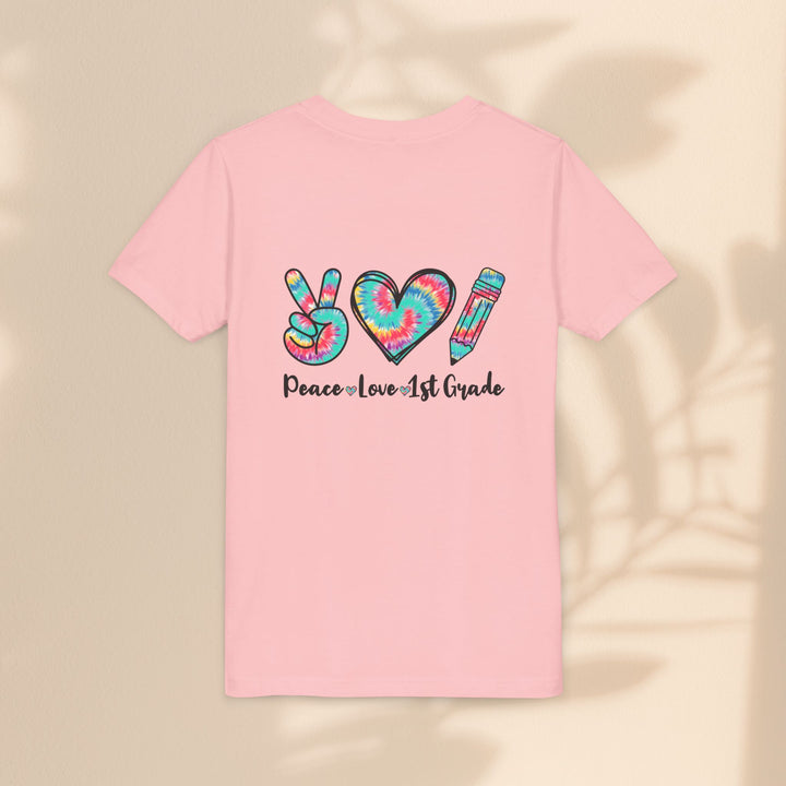 Peace Love 1st Grade Youth Tee, Tie-Dye Kids Shirt, Back to School Outfit, Child's Birthday Gift, Teacher Appreciation Gift