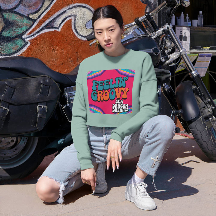 Retro 'Feelin' Groovy' Cropped Sweatshirt for Women - Perfect for Festivals and Chill Vibes
