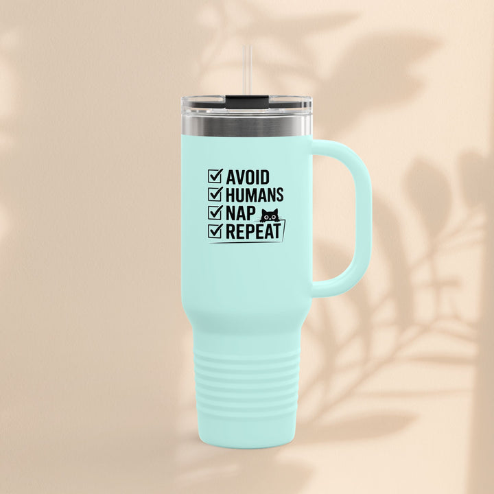 Funny Insulated Travel Mug - Avoid Humans Nap Repeat - 40oz, Coffee Cup, Gift for Introverts, Travel Mug, Holiday Present