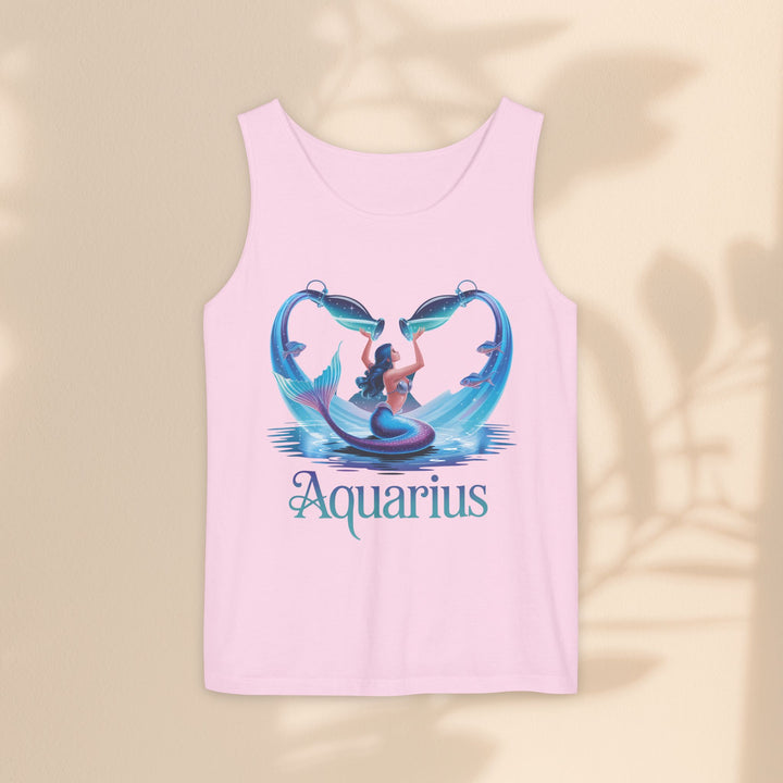 Aquarius Unisex Garment-Dyed Tank Top, Zodiac Apparel, Astrology Gift, Summer Outfit, Festival Wear, Birthday Gift