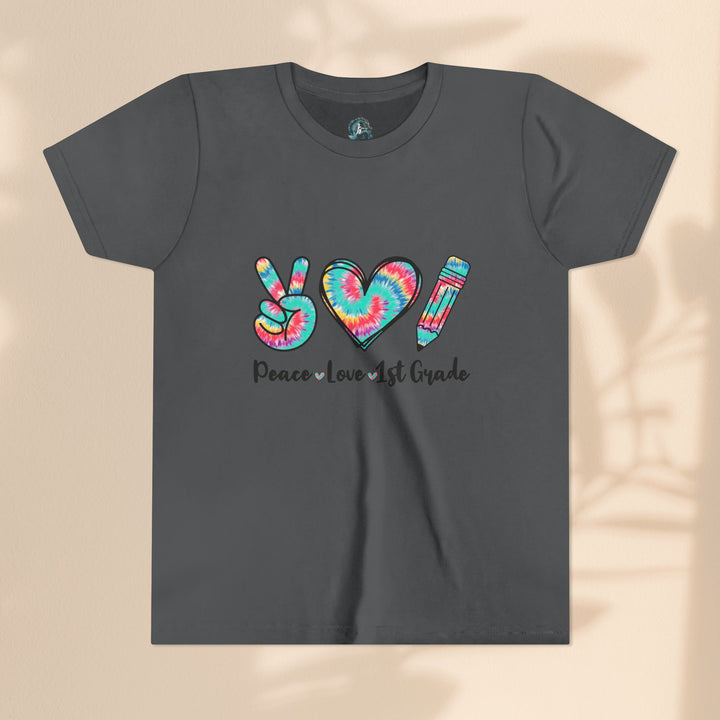 Peace Love 1st Grade Youth Tee, Tie-Dye Kids Shirt, Back to School Outfit, Child's Birthday Gift, Teacher Appreciation Gift