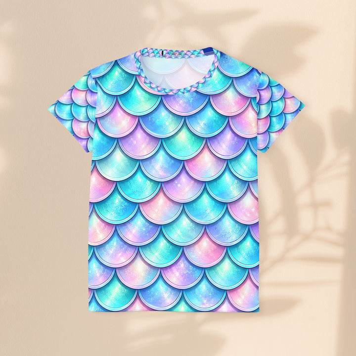 Mermaid Scale Women's Sports Jersey — Pastel Rainbow AOP with Back Number