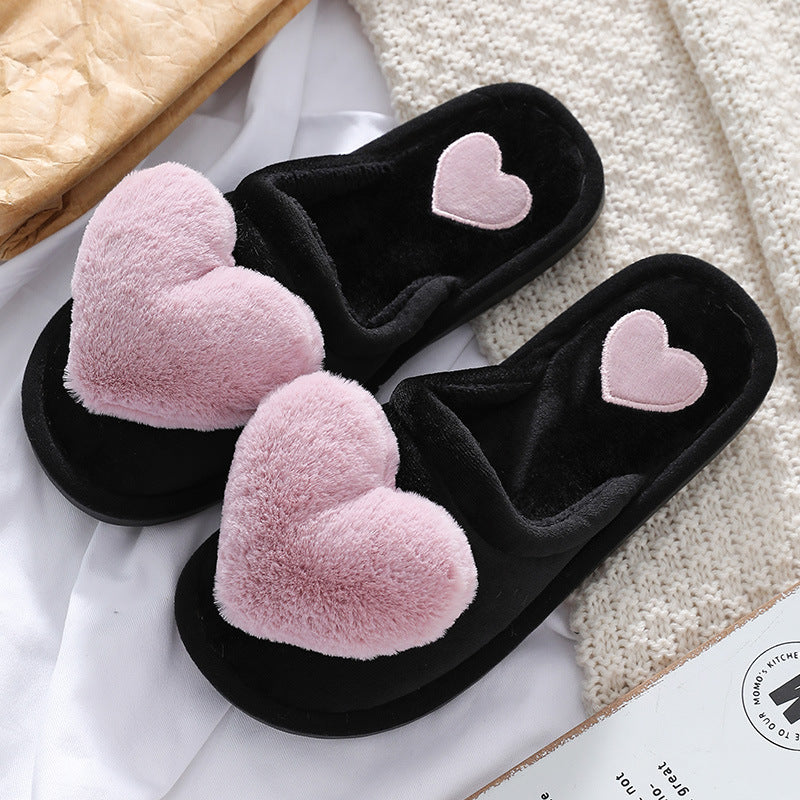 Valentine's Day Fluffy Heart Slippers | Cozy Winter House Shoes