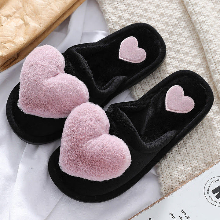 Valentine's Day Fluffy Heart Slippers | Cozy Winter House Shoes
