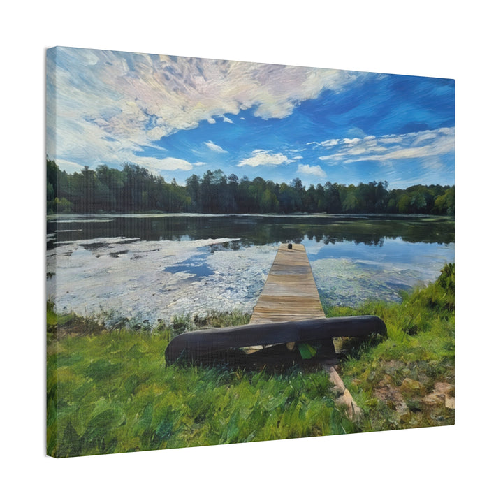 Tranquil Lakeside Dock Scene Canvas Wall Art