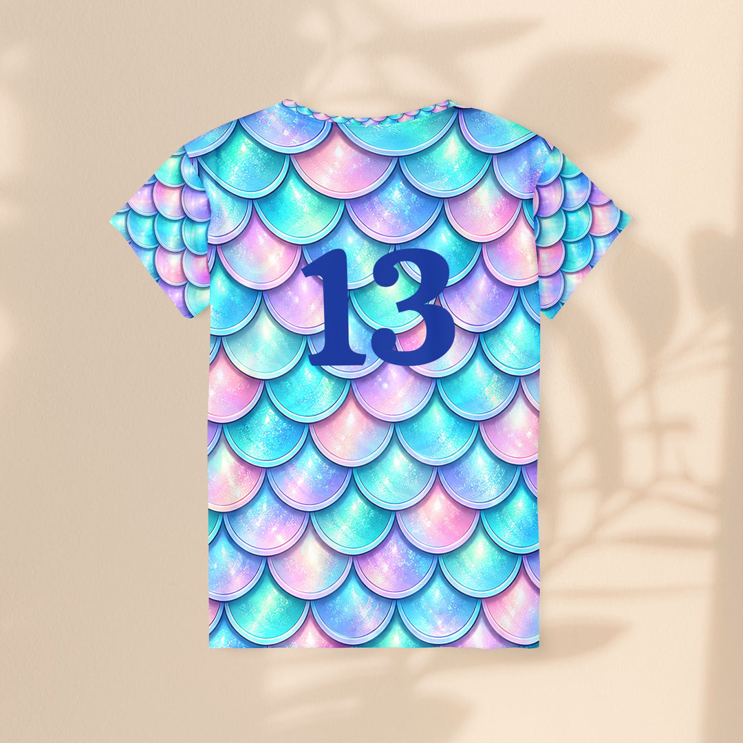 Mermaid Scale Women's Sports Jersey — Personalized Number Athletic Tee (AOP)